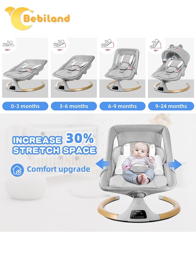 Bear Shape Baby Swing with Detachable Dinner Plate, 3-in-1 Electric Rocking Chair with Remote Control, 4 Gears Sway Time, Bluetooth Support Baby Bouncer for 0-24 Months Toddler Infant (Grey)