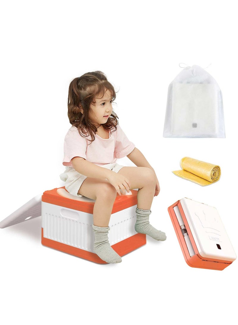 Toddler Portable Potty Training Seat for Kids Baby Foldable Toilet Child Travel Pottys in Car Camping Chair Seats Indoor Outdoor with 60 Disposable Bags