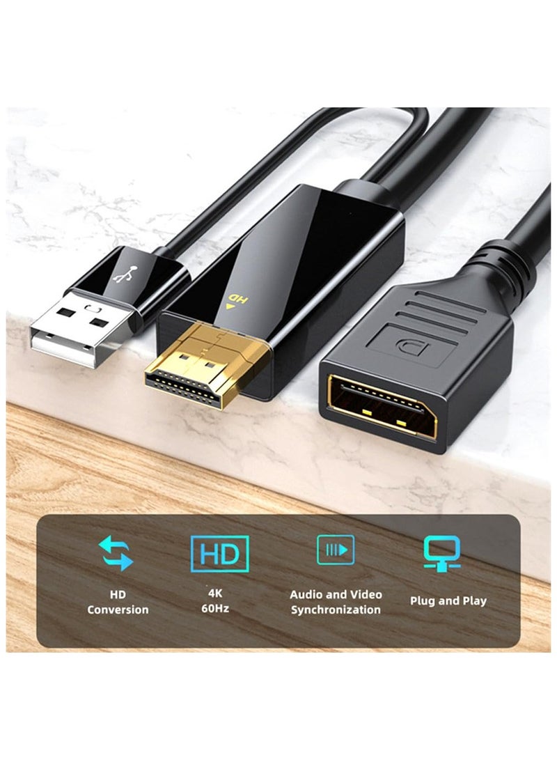 2 in 1 HDMI to Displayport Mini DP Replacement Cable Converter, Adaptor with USB male to female, Compatible Computer Host Graphics Card HDMI External DP Monitor TV Projector Adapter 4K60HZ