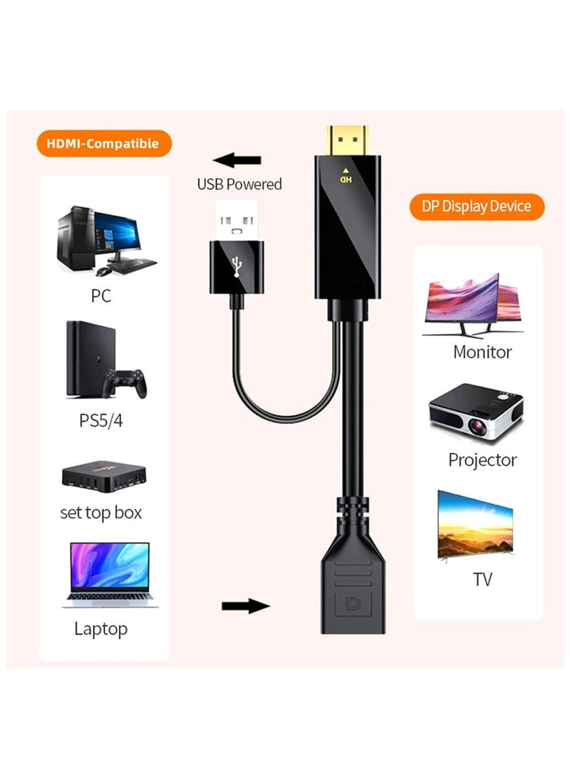 2 in 1 HDMI to Displayport Mini DP Replacement Cable Converter, Adaptor with USB male to female, Compatible Computer Host Graphics Card HDMI External DP Monitor TV Projector Adapter 4K60HZ