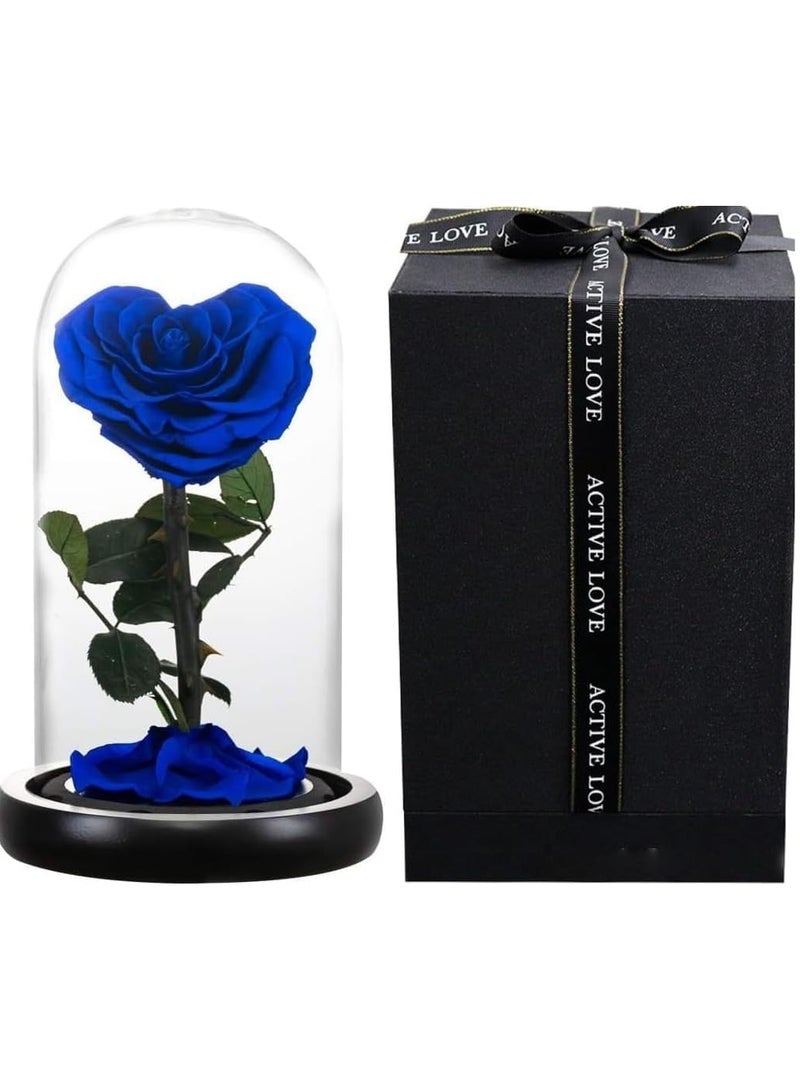 Handmade Heart Shape Forever Preserved Rose Real Eternal Rose Box Fully Handmade,Forever Flower,Special Day Gifts for Her,Wife, Girlfriend,Woman, Romantic Gift for Her,Birthday, Anniversary,Blue 22cm