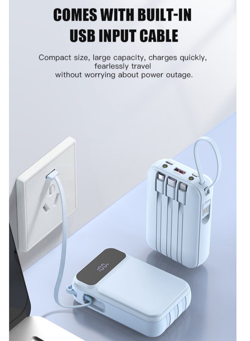 WST 10000mAh Powerbank, SCP 22.5W Fast Charging Output, Intelligent Digital Display, Come with 4 Built-in-cables, 3Inputs & 5Outputs Ports, Emergency LED Light - Blue