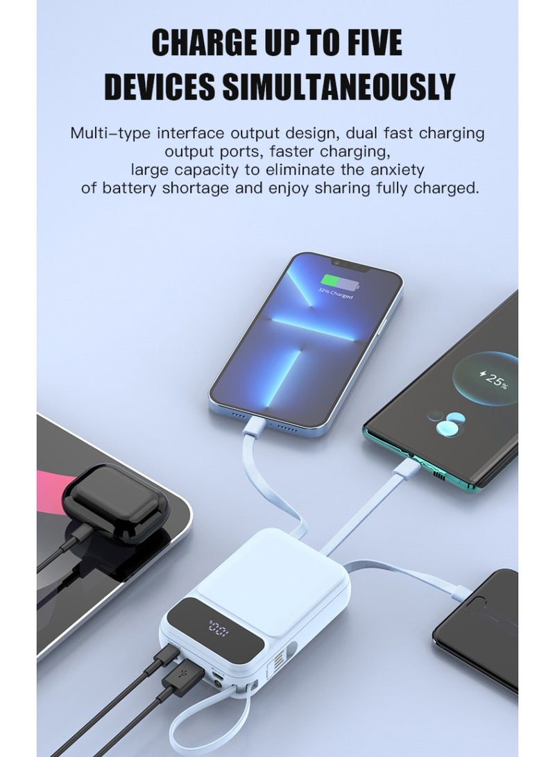 WST 10000mAh Powerbank, SCP 22.5W Fast Charging Output, Intelligent Digital Display, Come with 4 Built-in-cables, 3Inputs & 5Outputs Ports, Emergency LED Light - Blue