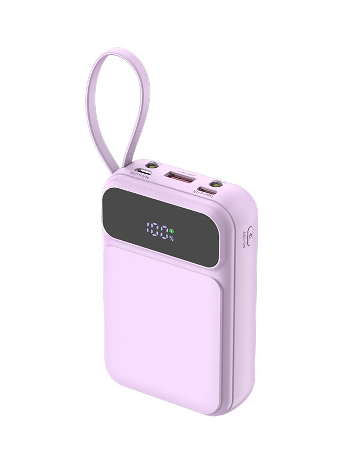 WST 10000mAh Powerbank, SCP 22.5W Fast Charging Output, Intelligent Digital Display, Come with 4 Built-in-cables, 3Inputs & 5Outputs Ports, Emergency LED Light - Purple