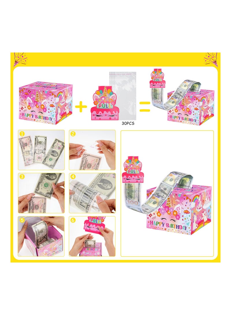 Happy Birthday Money Box for Cash Gift Pull, Cute Unicorn Birthday Gift Box for Boy Girl, Surprise Birthday Gift Ideas Party Decoration, Small Gift Boxes Pink