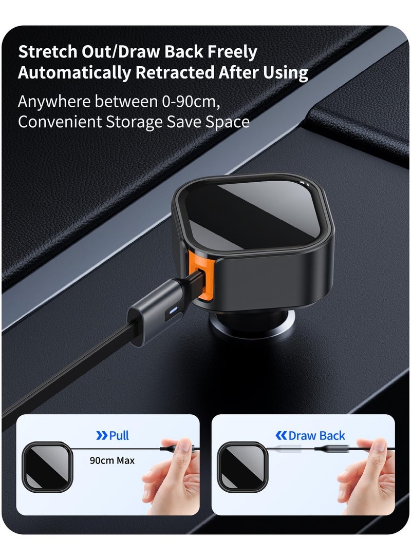 Retractable Car Charger - 2 in 1 Car Charger, Fast Charge, Cable USB C Car Charger Adapter, Compatible with iPhone 15/14/13/12/11/iPad, Samsung Galaxy, Google Pixel, etc