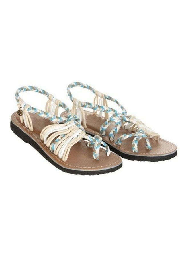 Flat Heel Sandals Beige/Blue/White