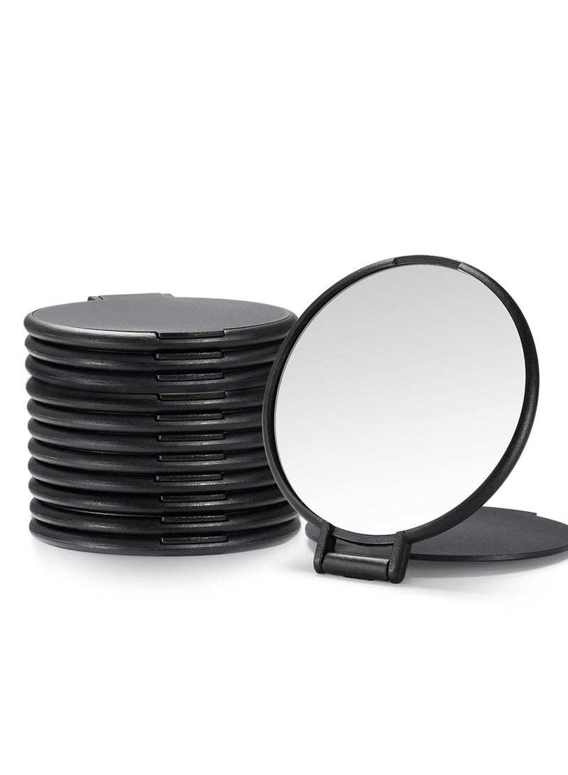 Round Mirror Compact Mirror Mini Folding Mirror Portable Round Mirror Makeup Mirror for Women Girls Travel Daily Use (Black, 12 Pieces)