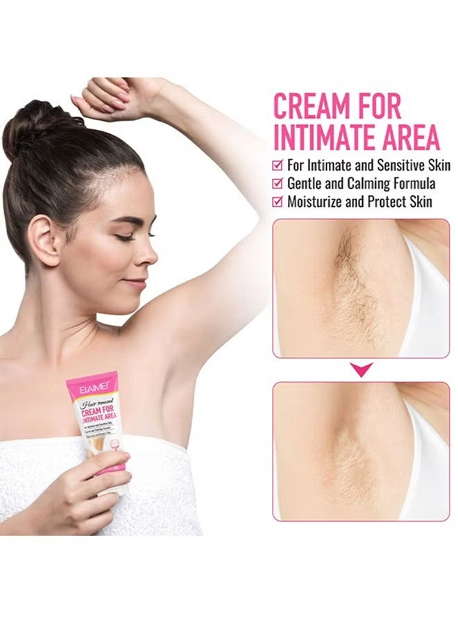 Hair Removal Cream For Intimate Area-Painless Flawless Depilatory Cream For Private Areas, Pubic, Bikini, Body, Leg, And Underarms, Sensitive Formula For All Skin Types, Long-Lasting Fast-Acting 60G