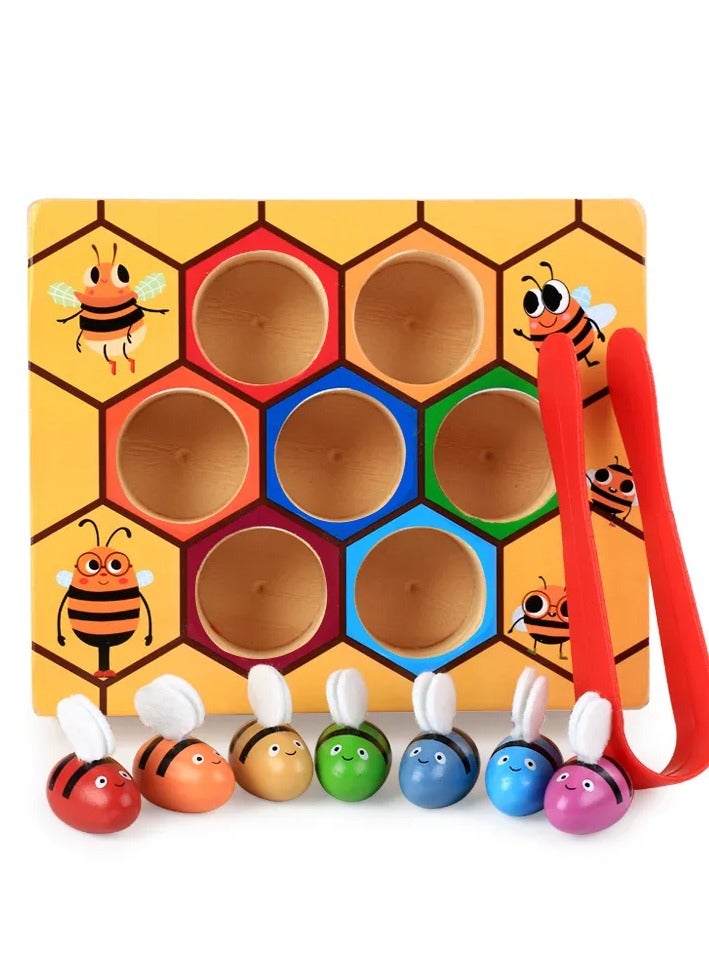 Early Learning Wooden Bug Catching Game Children's Puzzle Colour Awareness Clip Bee Toys