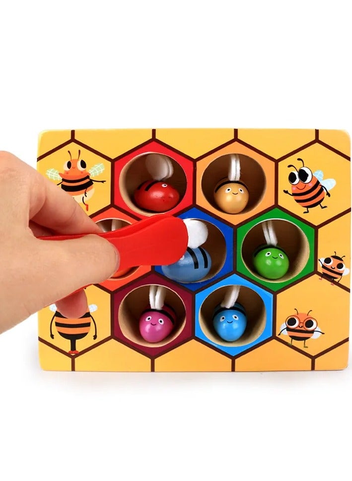 Early Learning Wooden Bug Catching Game Children's Puzzle Colour Awareness Clip Bee Toys