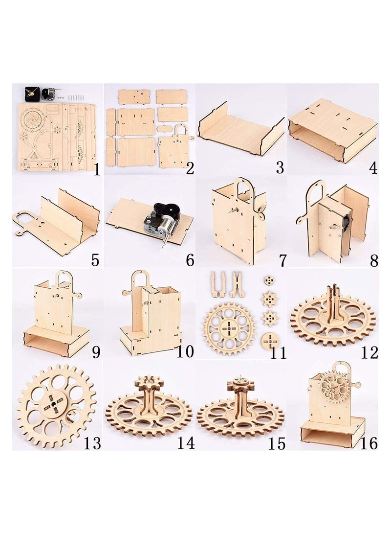 DIY Wooden Clock with Music Box & Pen Holder, Silent Mechanical Clock Model Kits for Creative Assembly, Perfect Woodcraft Gift for Home & Office