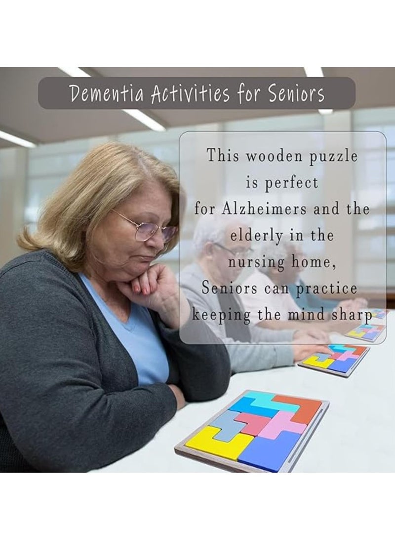 Brain Exercise Top Dementia Activities for Seniors, Wooden Puzzle Pattern Blocks, Alzheimer's Memory Games & Cognitive Gifts for Elderly, Engaging, Durable, Fun Brain Teasers for Dementia