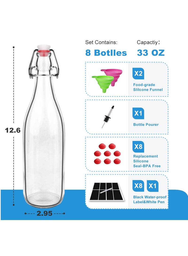 8Pack 32oz Swing Top Glass Bottles,Flip Top Brewing Bottle with Airtight Stopper Lids, for Juice, Water, Kombucha,  Kefir Milk