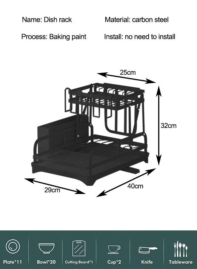 Dish Drying Rack - 2 Tier Dish Rack with Drainboard for Kitchen Counter Detachable Dish Drainer Kitchen Organizer Rack with Utensil Holder and Cup Rack