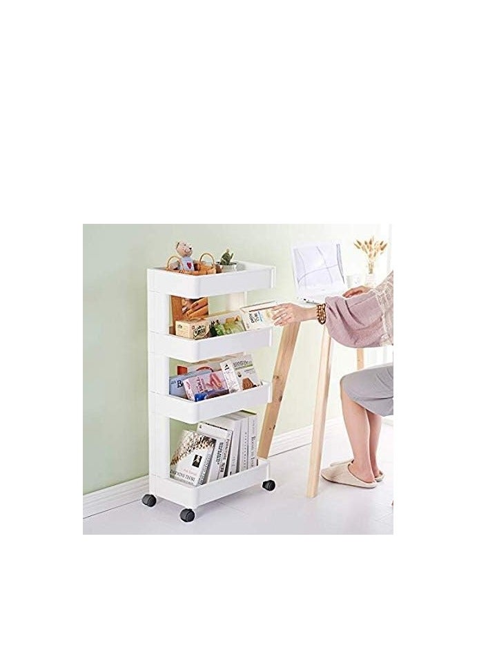 Trolley Storage Rack4 Tier Trolley Rack Floor Kitchen Organizer Kitchen Mobile Snack Device Series Children Storage Rack Artifact Vegetable Storage