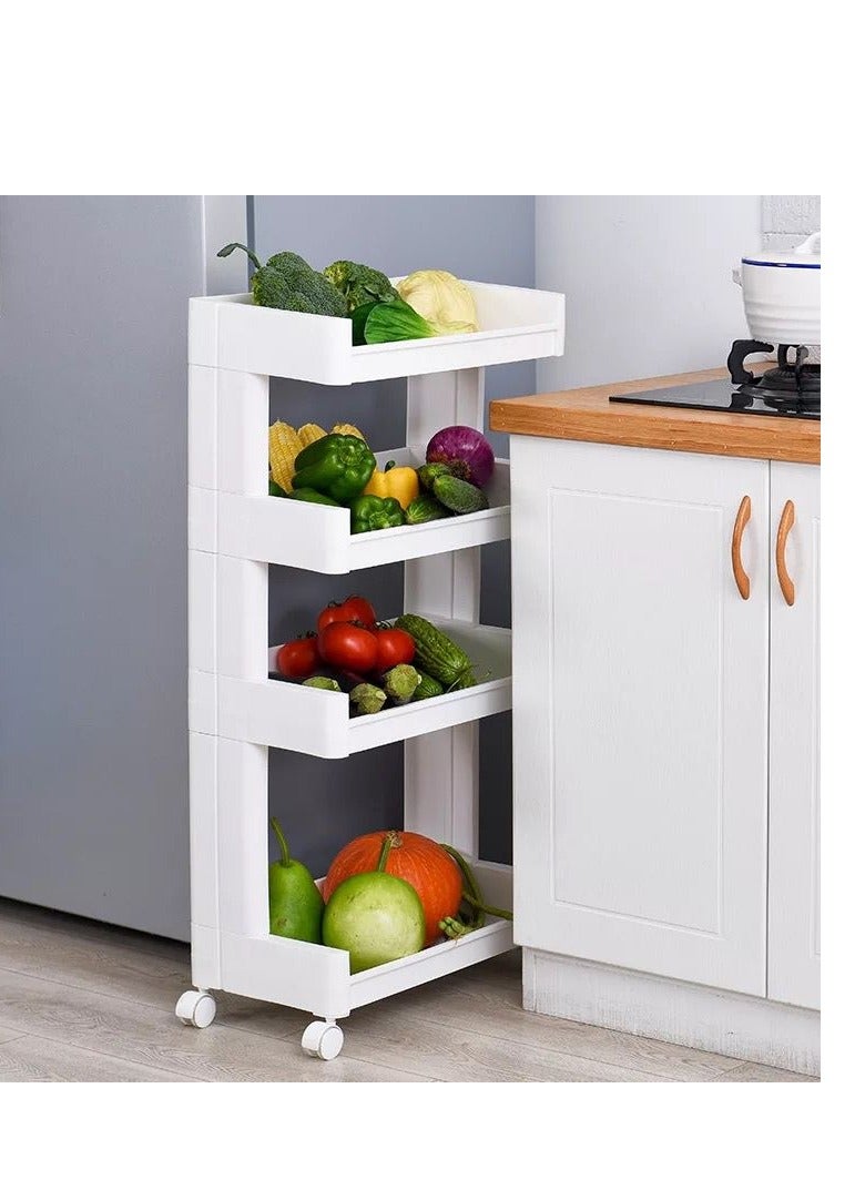 Trolley Storage Rack4 Tier Trolley Rack Floor Kitchen Organizer Kitchen Mobile Snack Device Series Children Storage Rack Artifact Vegetable Storage