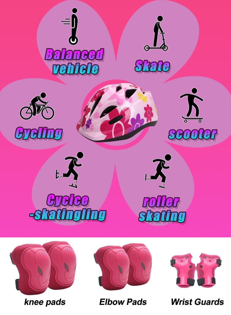 Kids Helmet Adjustable with Sports Protective Gear Set Knee Elbow Wrist Pads for Toddler Ages 3 to 8 Years Old Boys Girls Cycling Skating Scooter Helmet