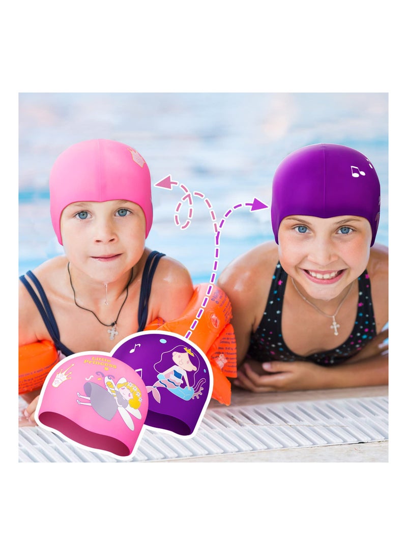 2 Pack Kids Silicone Swimming Caps - Waterproof Swim Hats for Comfortable Use, Suitable for Long and Short Hair, Ideal for Ages 5-14, Perfect Bathing Accessories for Boys and Girls.