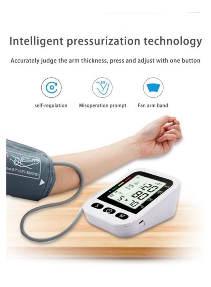 Digital Blood Pressure Monitor, Upper Arm Blood Pressure Monitor with Adjustable Blood Pressure Cuff Automatic & Digital Blood Pressure Machin, LCD Display Home BP Monitor, Memory Voice Prompt