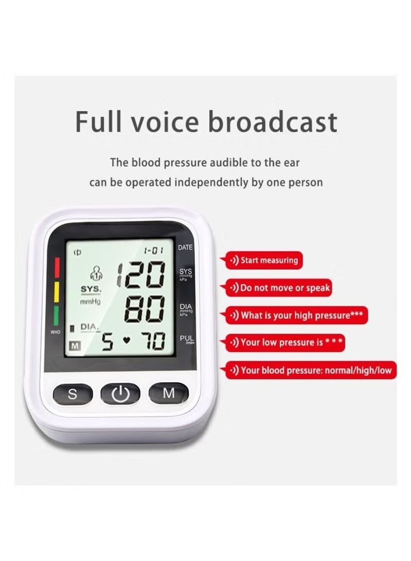 Digital Blood Pressure Monitor, Upper Arm Blood Pressure Monitor with Adjustable Blood Pressure Cuff Automatic & Digital Blood Pressure Machin, LCD Display Home BP Monitor, Memory Voice Prompt