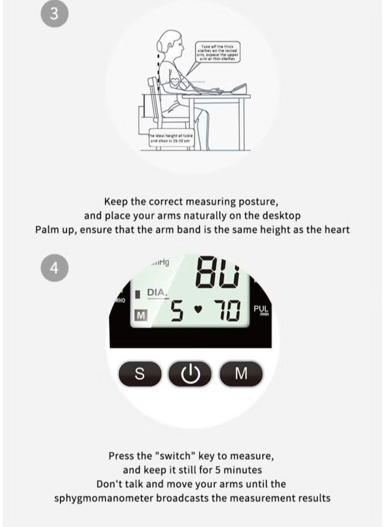 Digital Blood Pressure Monitor, Upper Arm Blood Pressure Monitor with Adjustable Blood Pressure Cuff Automatic & Digital Blood Pressure Machin, LCD Display Home BP Monitor, Memory Voice Prompt