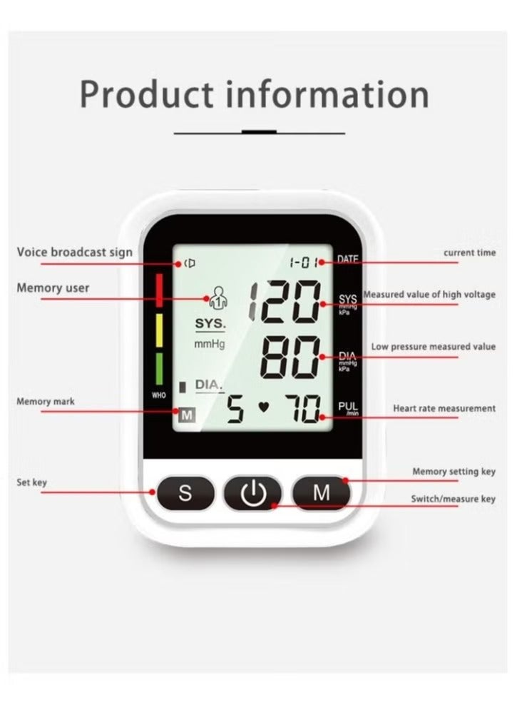 Digital Blood Pressure Monitor, Upper Arm Blood Pressure Monitor with Adjustable Blood Pressure Cuff Automatic & Digital Blood Pressure Machin, LCD Display Home BP Monitor, Memory Voice Prompt