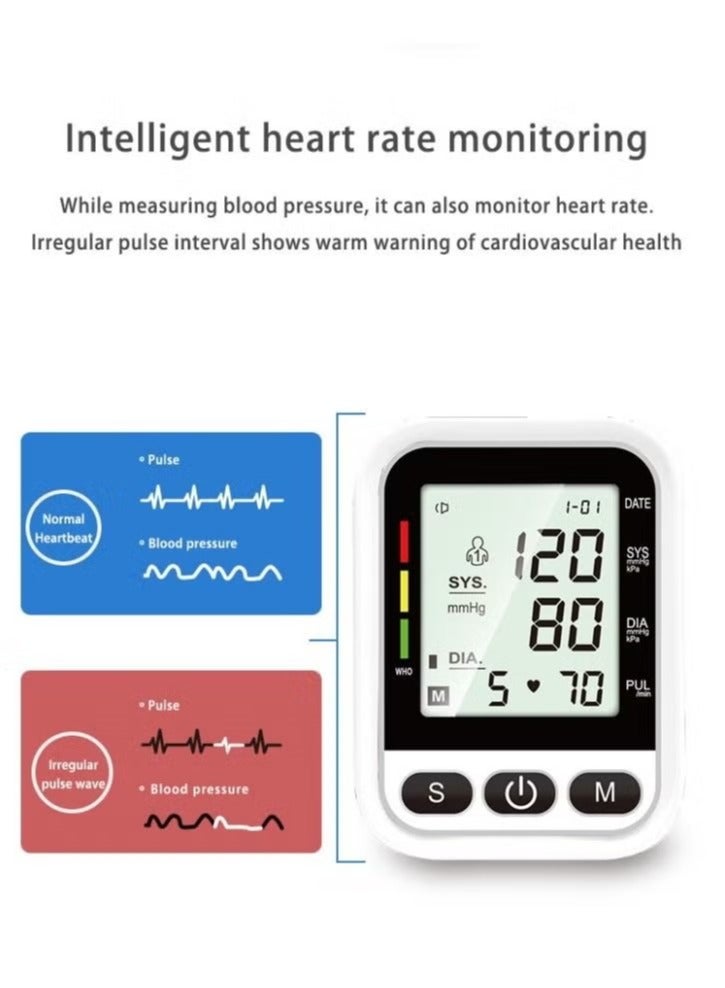 Digital Blood Pressure Monitor, Upper Arm Blood Pressure Monitor with Adjustable Blood Pressure Cuff Automatic & Digital Blood Pressure Machin, LCD Display Home BP Monitor, Memory Voice Prompt