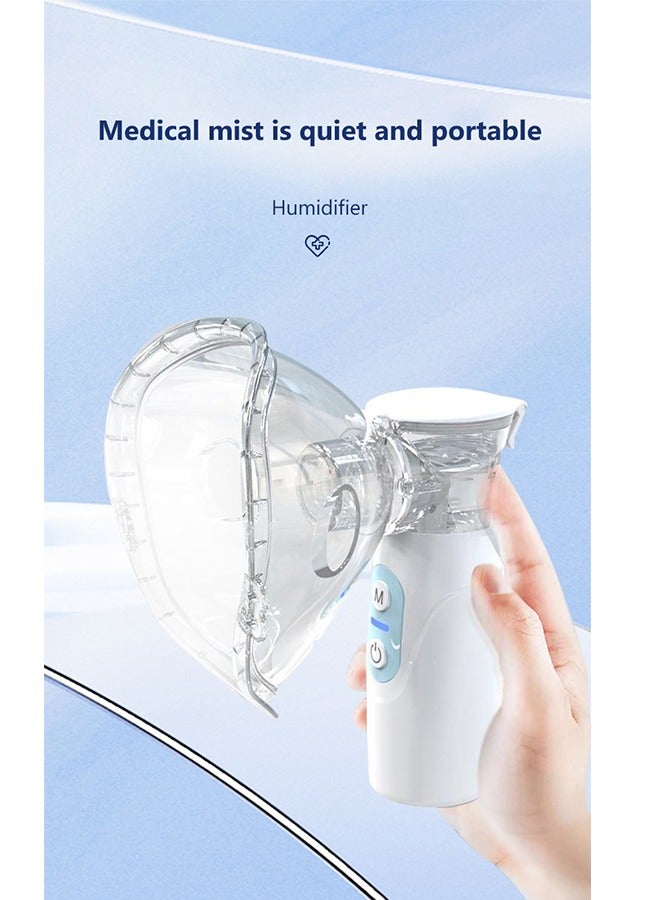 Portable Nebulizer, Handheld Mesh Inhaler, Rechargeable Silent Electric Inhalers for Adults and Children, Ultrasonic Humidifier for Home and Travel Use Inhalators with 2 Masks and Mouthpiece