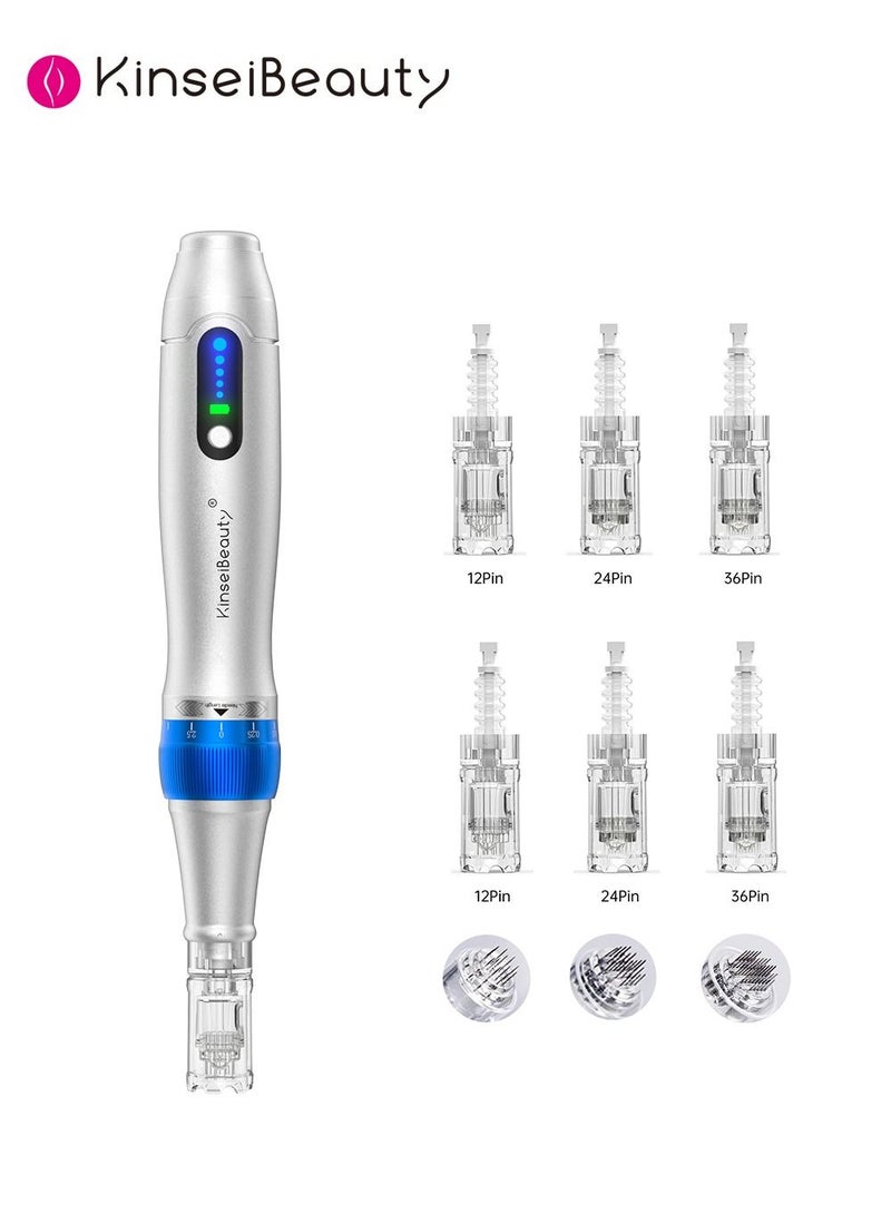 Professional Microneedling Pen with 5-Speed, Wireless Adjustable Micro Needling Microneedle Machine with 12pin+2pcs, 24pin+2pcs, 36pin+2pcs