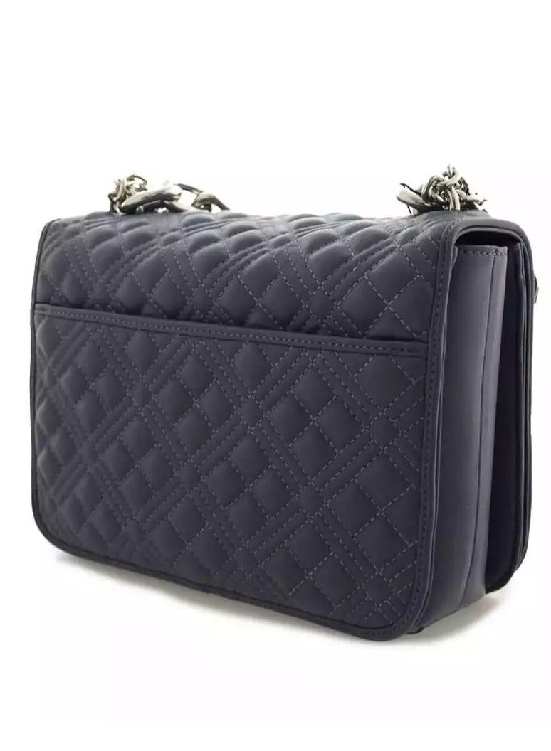 Blue Quilted Denim Bag with Chunky Chain & Gold Accents – Chic Shoulder/Crossbody Bag