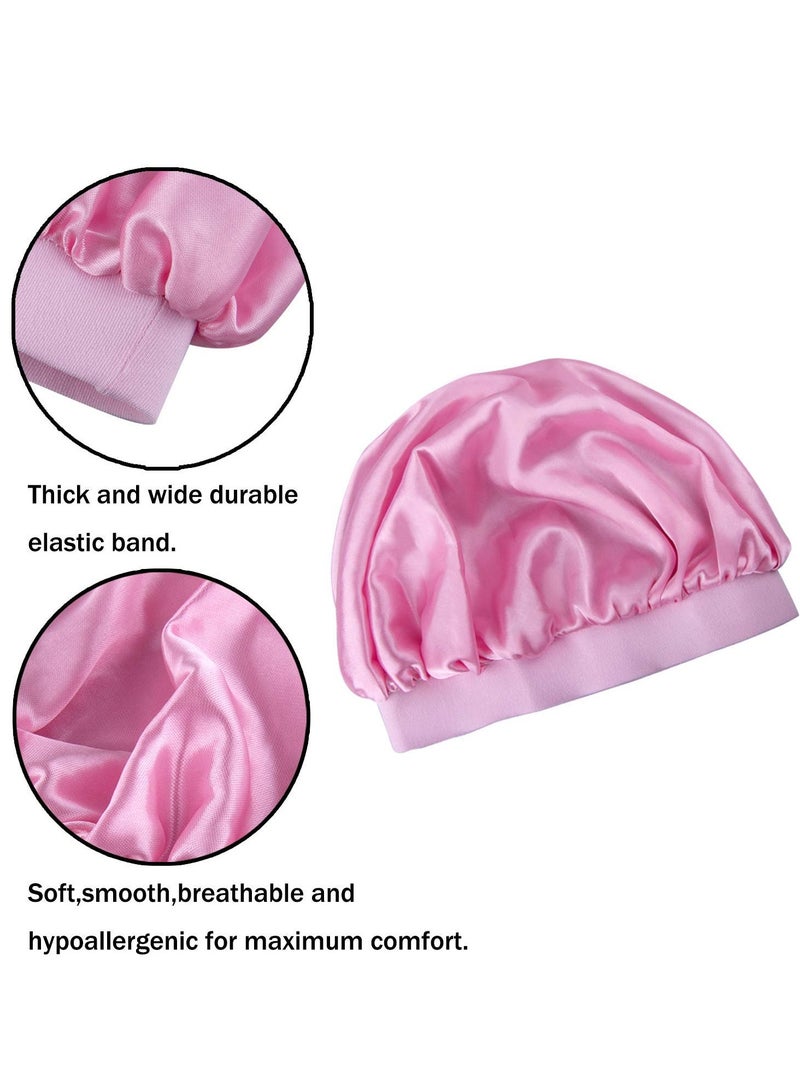 Satin Bonnets Sleeping Caps, Wide Band Sleeping Hats for Kids Toddlers, Adjustable Sleeping Cap Reversible Satin Soft Flower Night Hats for Teens Toddler Child Baby (6 Pieces)