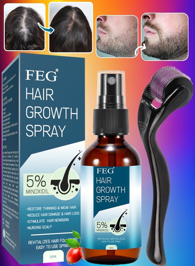 60ml Hair Growth Spray with Roller Beard Growth Oil Spray 5% Minoxidil Hair Growth Oil Spray,Hair Scalp Oil Hair Loss Treatment Oil Beard Growth Serum Spray