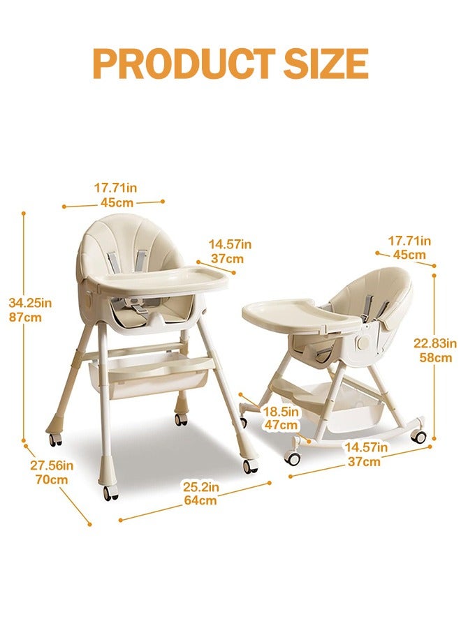 Baby Chair Baby Feeding Foldable Dining High Chair With 4 Wheels Double Removable Tray