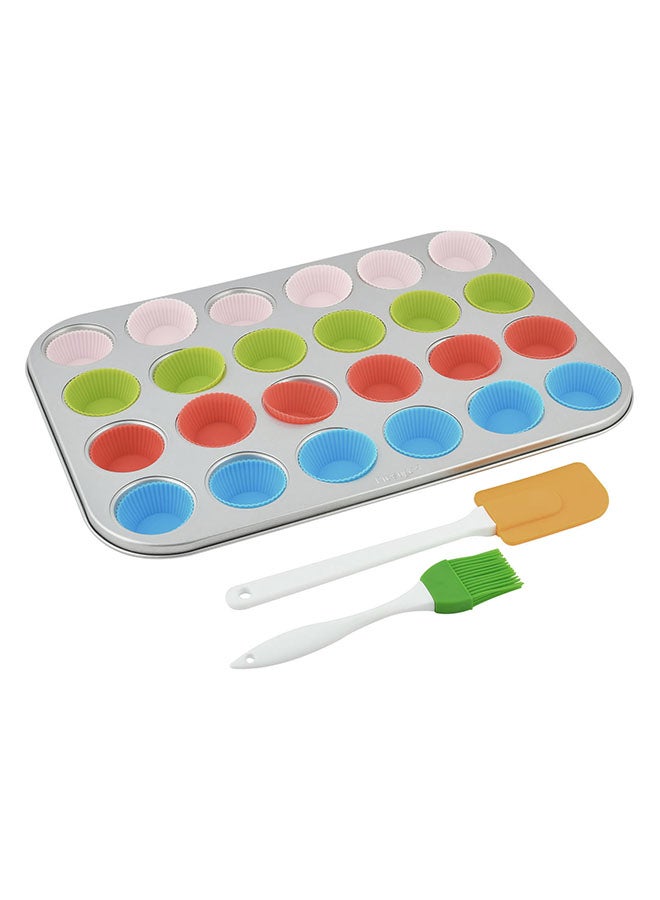 24-Cup Mini Muffin Pan Set Grey/White/Green 37.4x23.2x2.8cm