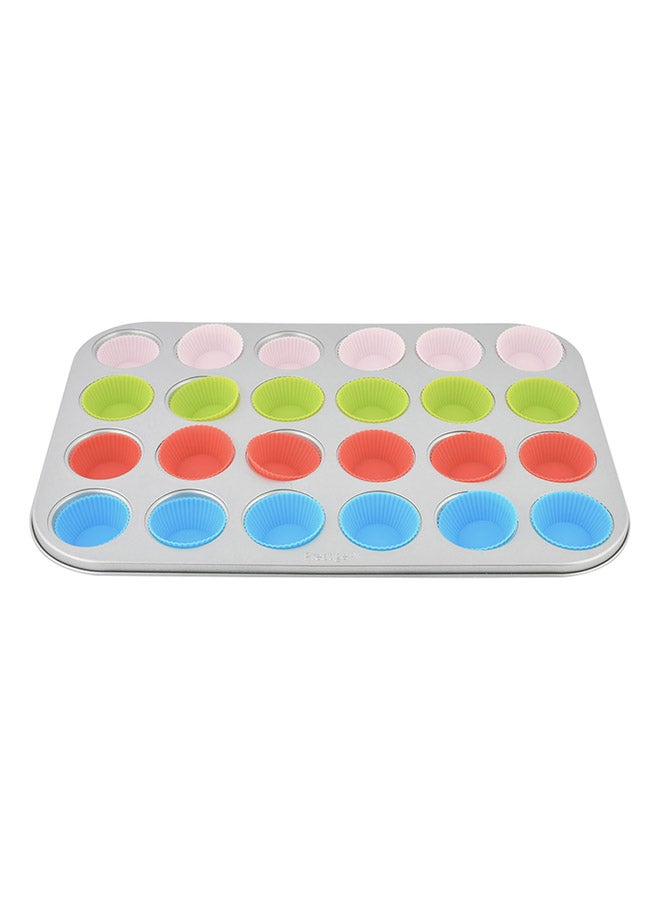 24-Cup Mini Muffin Pan Set Grey/White/Green 37.4x23.2x2.8cm