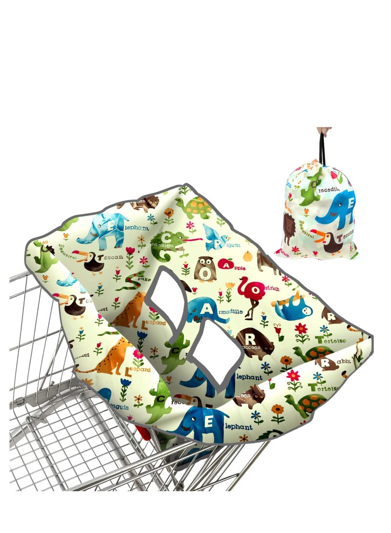 Baby Shopping Cart Cover for Baby and Toddler - 2-in-1 High Chair Cover | Portable Design, Includes Free Carry Bag for Market and Resturant Use(Cute Zoo)