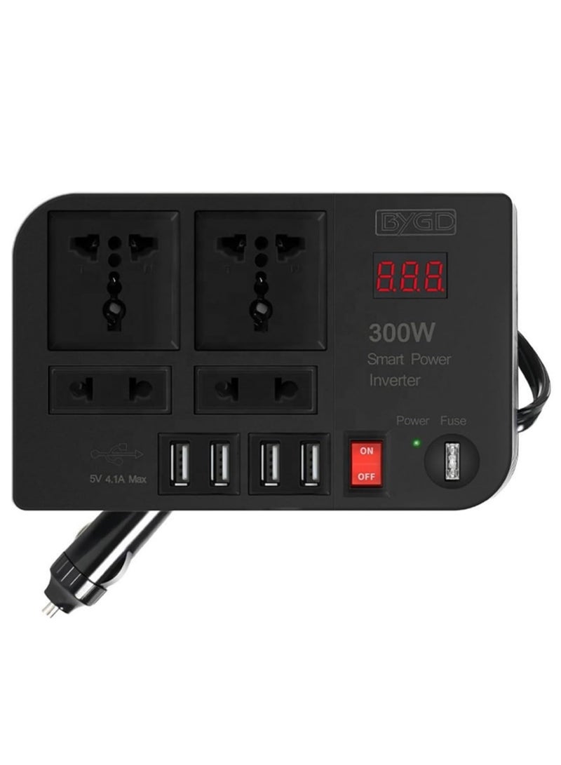 Unlock Your Power: 300W Car Inverter with 4 Fast Charging USB Ports and Dual AC Sockets—Perfect for Road Trips