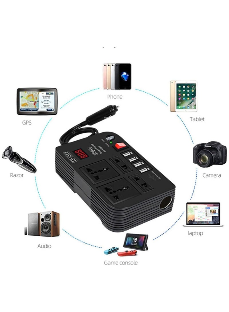 Unlock Your Power: 300W Car Inverter with 4 Fast Charging USB Ports and Dual AC Sockets—Perfect for Road Trips