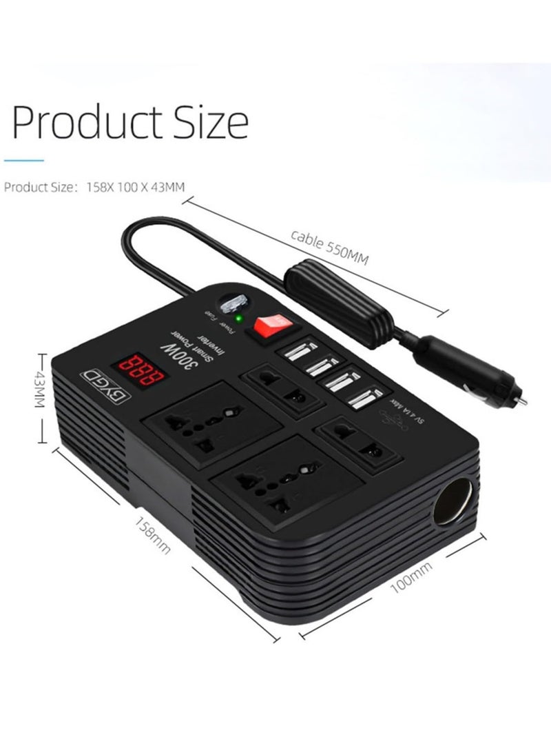 Unlock Your Power: 300W Car Inverter with 4 Fast Charging USB Ports and Dual AC Sockets—Perfect for Road Trips