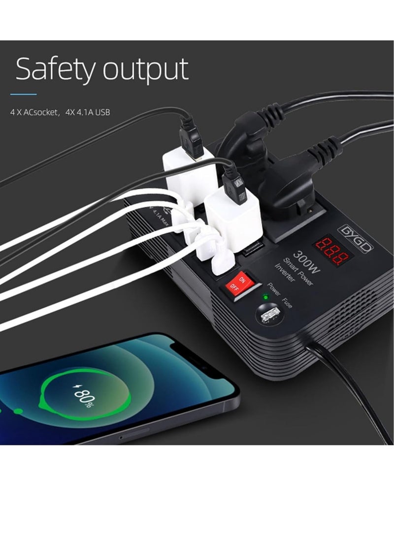 Unlock Your Power: 300W Car Inverter with 4 Fast Charging USB Ports and Dual AC Sockets—Perfect for Road Trips