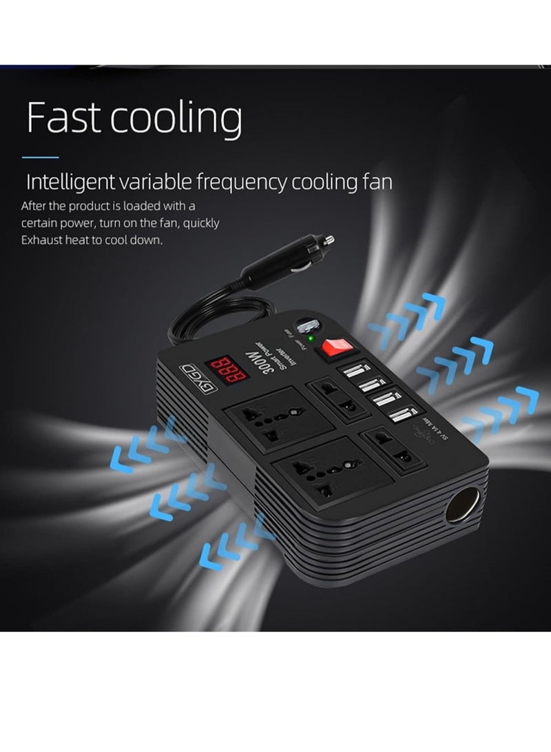 Unlock Your Power: 300W Car Inverter with 4 Fast Charging USB Ports and Dual AC Sockets—Perfect for Road Trips