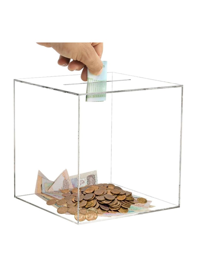 Clear Bank for Adults Kids, Acrylic Bank for Boys Girls to Saving Money Cash Coin, Must Break to Open (15 x 15 cm, Travel Fund)