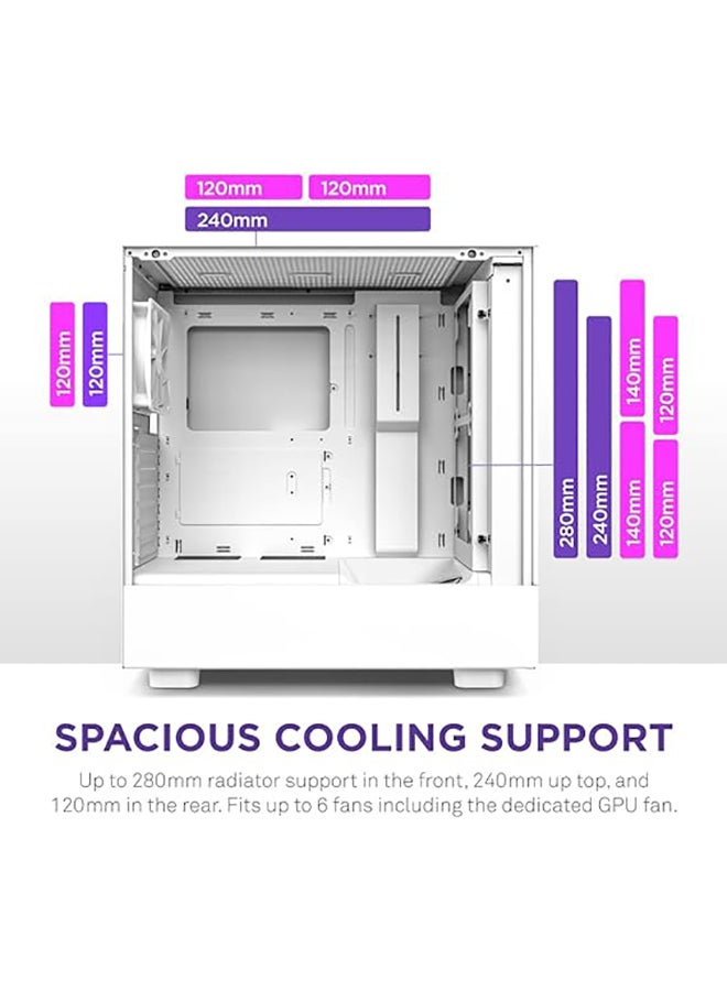 H5 Elite - CC-H51EW-01 - ATX Mid Tower PC Gaming Case - Front I/O USB Type-C Port - Quick-Release Tempered Glass Side Panel - White