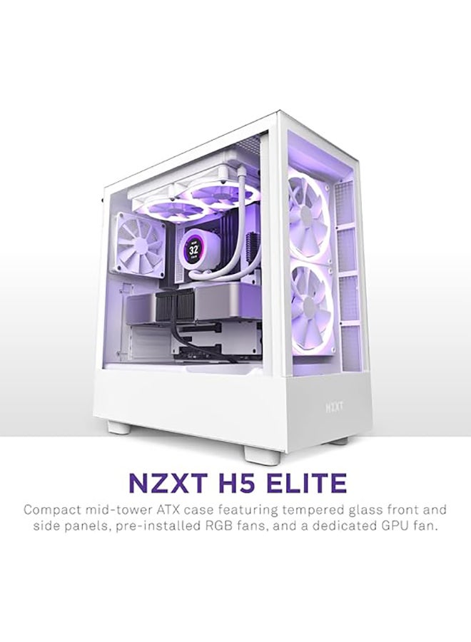 H5 Elite - CC-H51EW-01 - ATX Mid Tower PC Gaming Case - Front I/O USB Type-C Port - Quick-Release Tempered Glass Side Panel - White