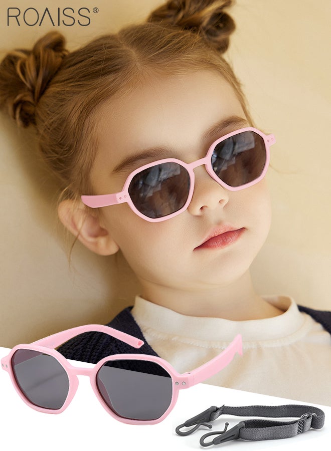 Hexagon Polarized Sunglasses for Babies, UV400 Protection Cute Beach Holiday Sun Glasses with Lightweight Flexible TPEE Frame and Elastic Strap for Boys Girls Age 0-3, Pink