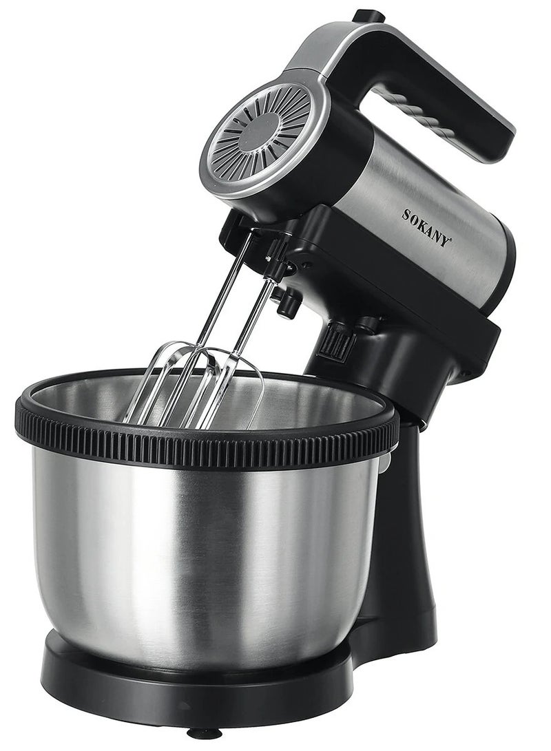 SOKANY Electric Stand Mixer 4L, 5 Speed Tilt Head with Dough Rod, Wire Whip & Beater Stainless Steel Bowl - EU Plug