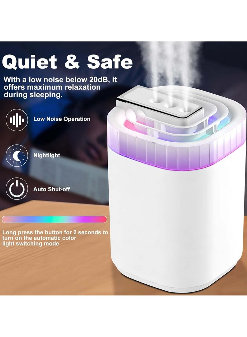 Humidifiers for Bedroom, Air Humidifier Nozzle Design Auto Shut-off Triple Mist Humidifier for Car Office Desktop, White