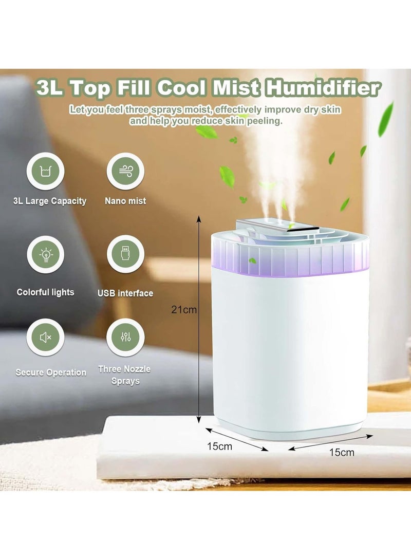 Humidifiers for Bedroom, Air Humidifier Nozzle Design Auto Shut-off Triple Mist Humidifier for Car Office Desktop, White