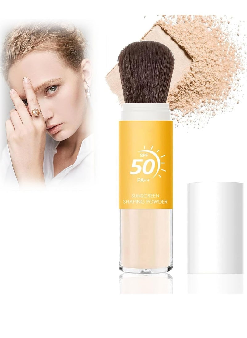 Mineral Sunscreen Powder SPF 50 PA++ Setting Powder Concealer Long Lasting Oil Control Sun Protection Brush Face Powder for All Skin Lightweight Matte Sunscreen Setting Powder with Brush